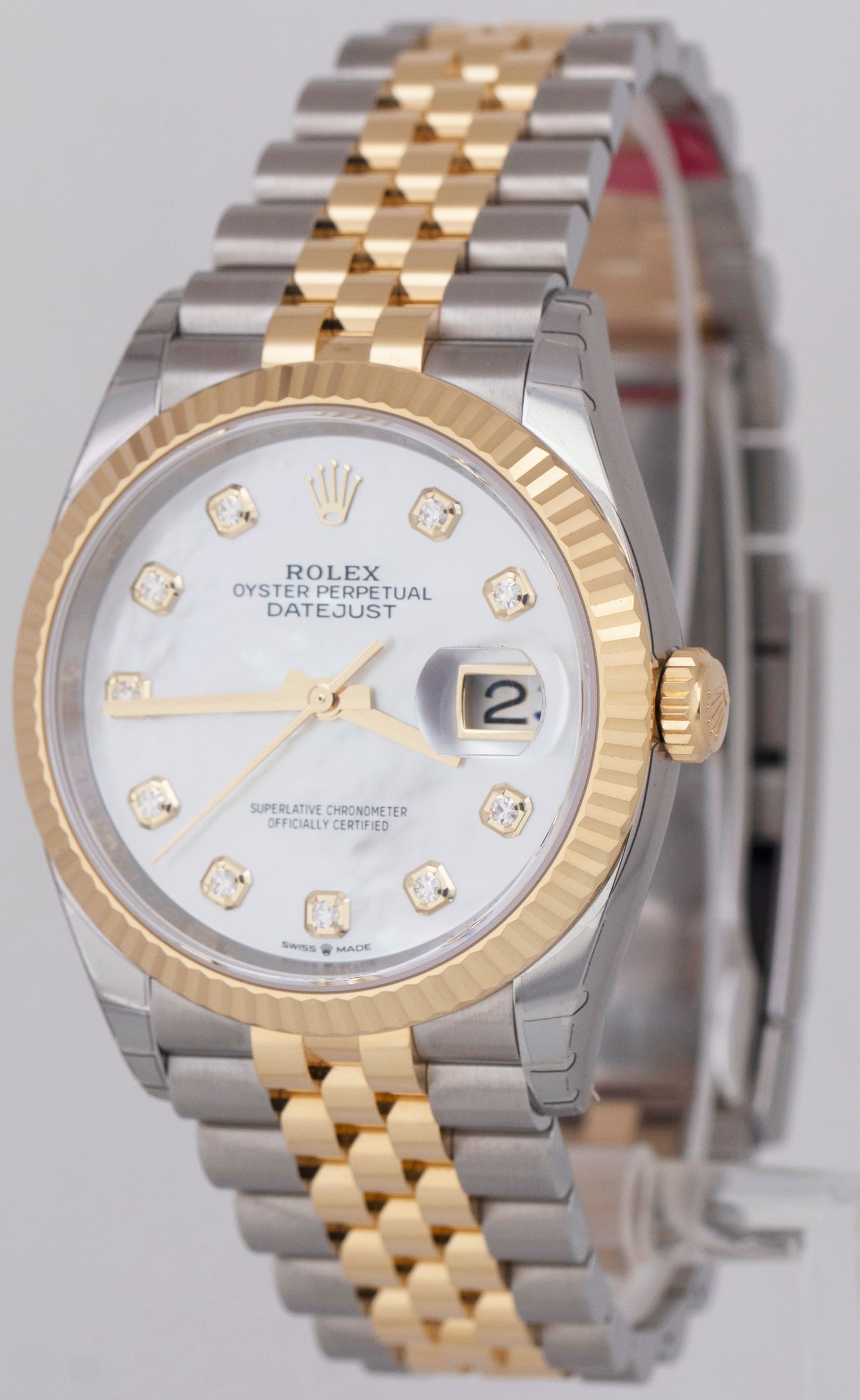 NEW 2024 PAPERS Rolex DateJust 36mm MOP DIAMOND Gold Two-Tone Watch 126233 BOX