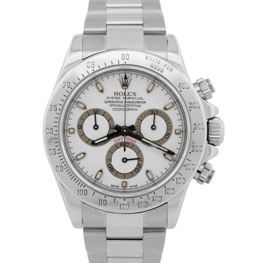 Rolex Daytona Cosmograph WHITE REHAUT Chrono Stainless Steel Watch 40mm 116520