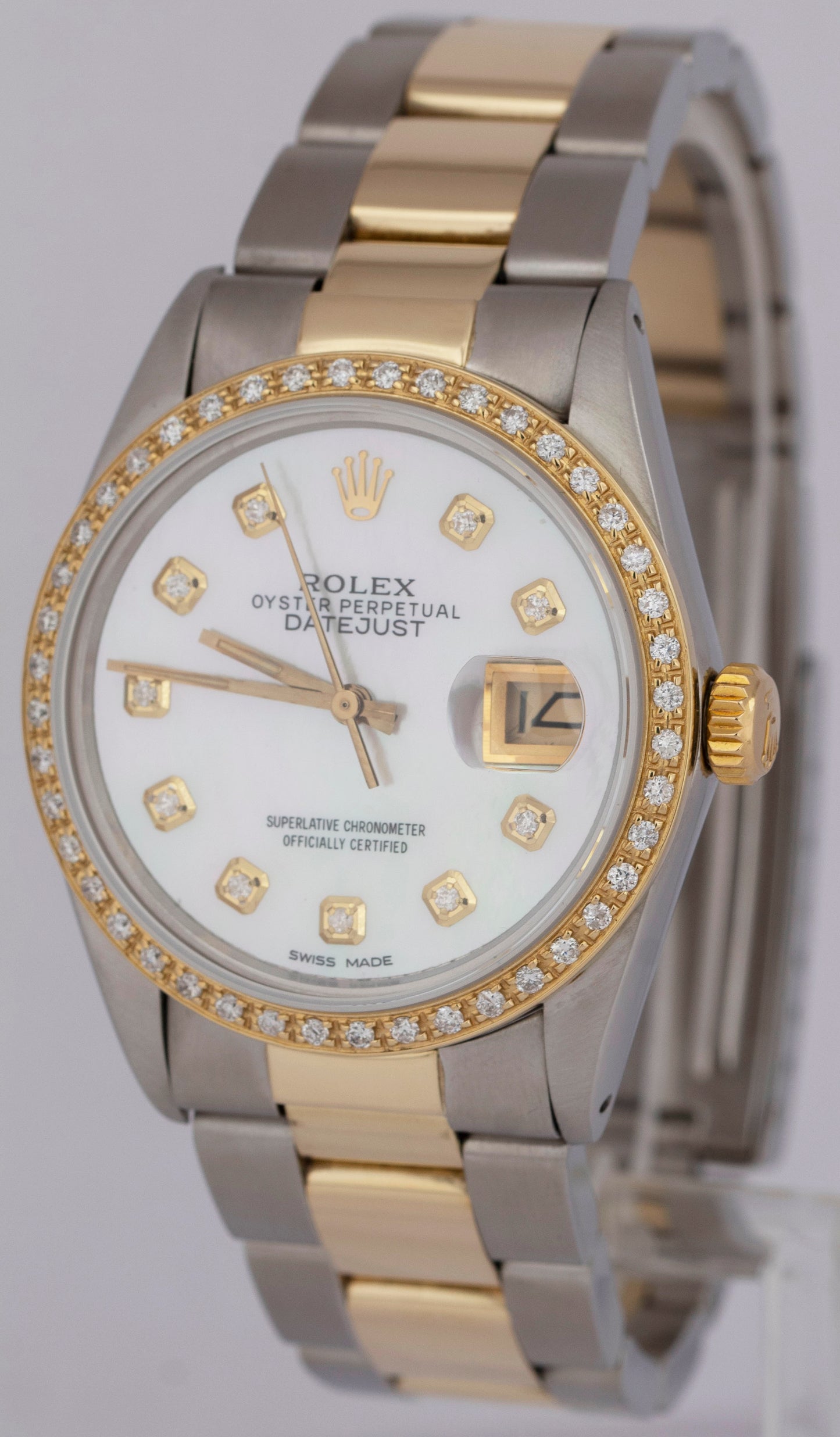 PAPERS Rolex DateJust 36mm MOP DIAMOND 18K Gold Two-Tone Steel Watch 16013 BOX