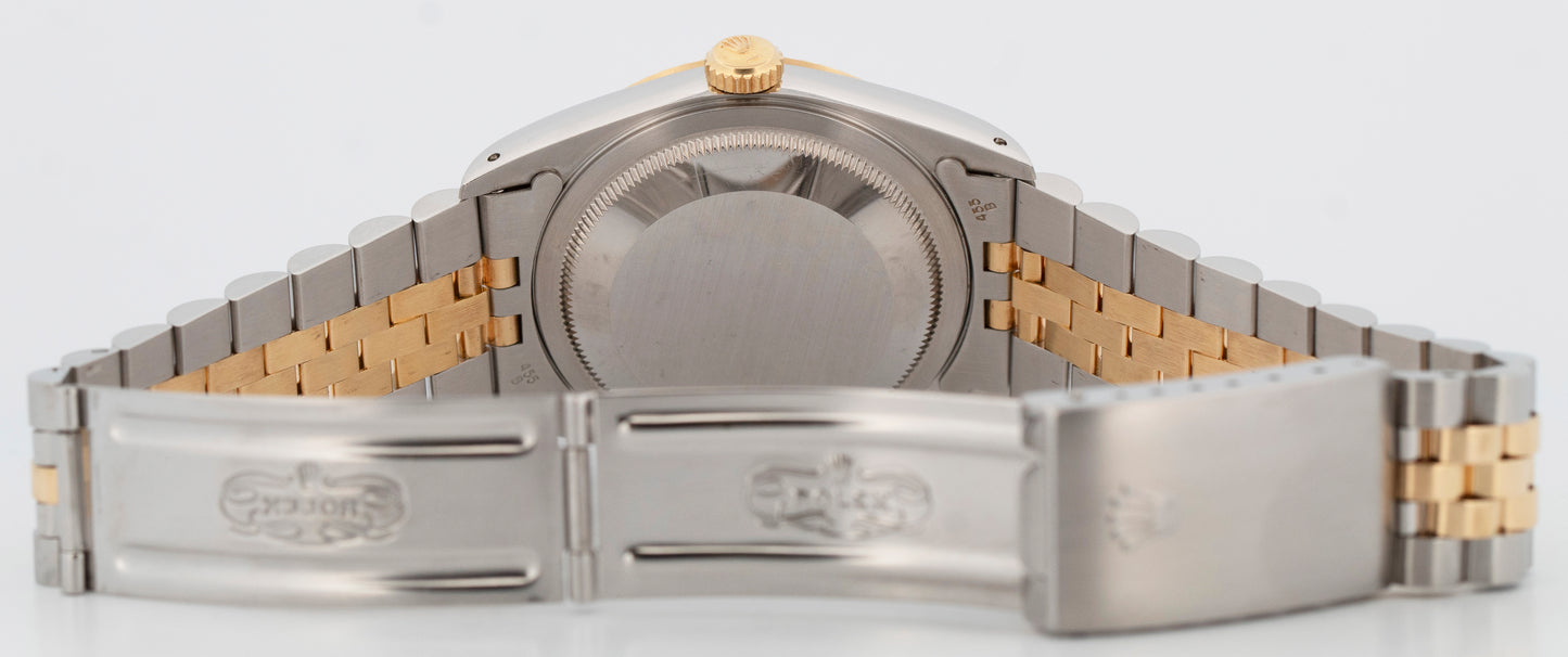 1990 PAPERS Rolex DateJust WHITE Two-Tone Yellow Gold Steel 36mm 16233 Watch BOX