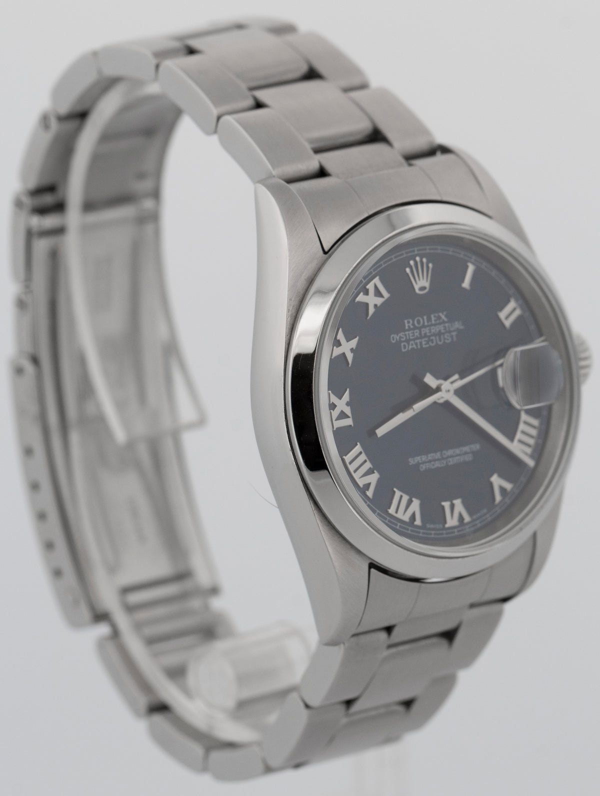 Rolex DateJust 16200 Blue Roman Stainless Steel 36mm Oyster Watch