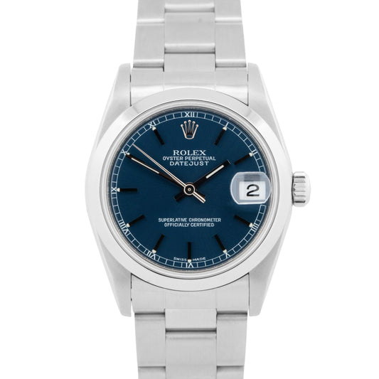 PAPERS Ladies Rolex DateJust Blue 31mm Stainless Steel Oyster Watch 78240 BOX