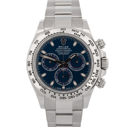 PAPERS Rolex Daytona Cosmograph BLUE 18K White Gold 40mm Watch 116509 BOX