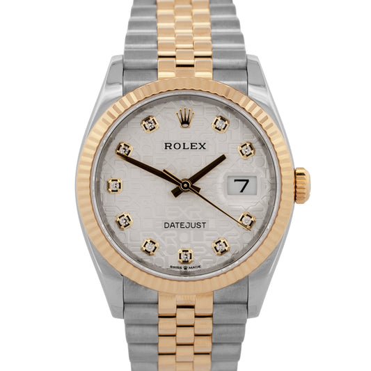 Rolex DateJust SILVER DIAMOND JUBILEE Two-Tone Gold 36mm 126233 Watch BOX