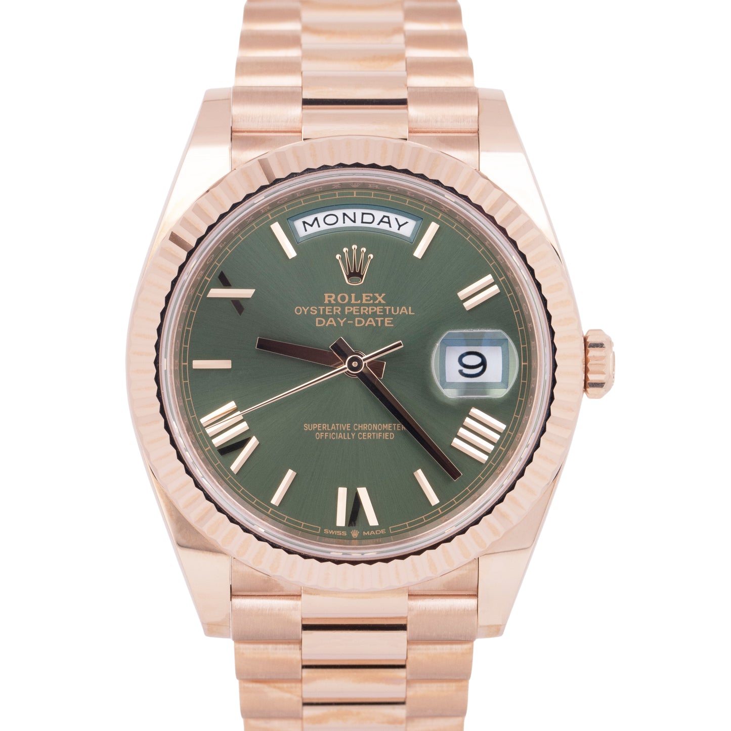 NEW 2023 PAPERS Rolex Day-Date 40 Olive Green President 18K Rose Gold 228235 BOX