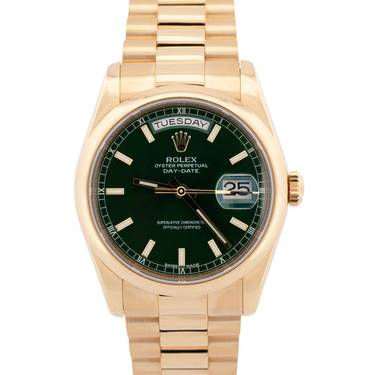 2026 RSC Rolex Day-Date President 118208 Green 18K Yellow Gold Smooth 36mm Watch