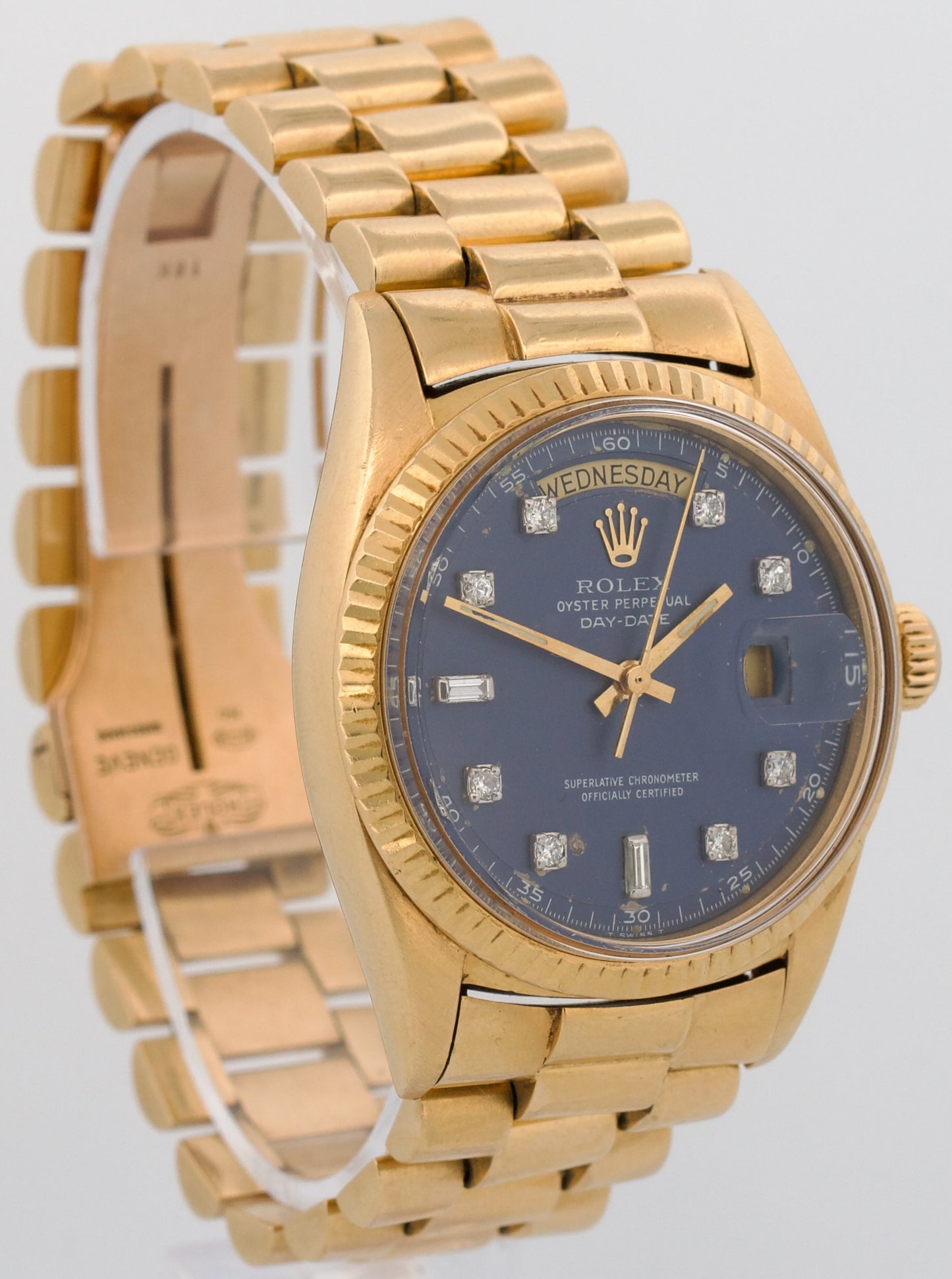 VINTAGE 1972 Rolex Day-Date President BLUE DIAMOND 36mm 18K Yellow Gold 1803