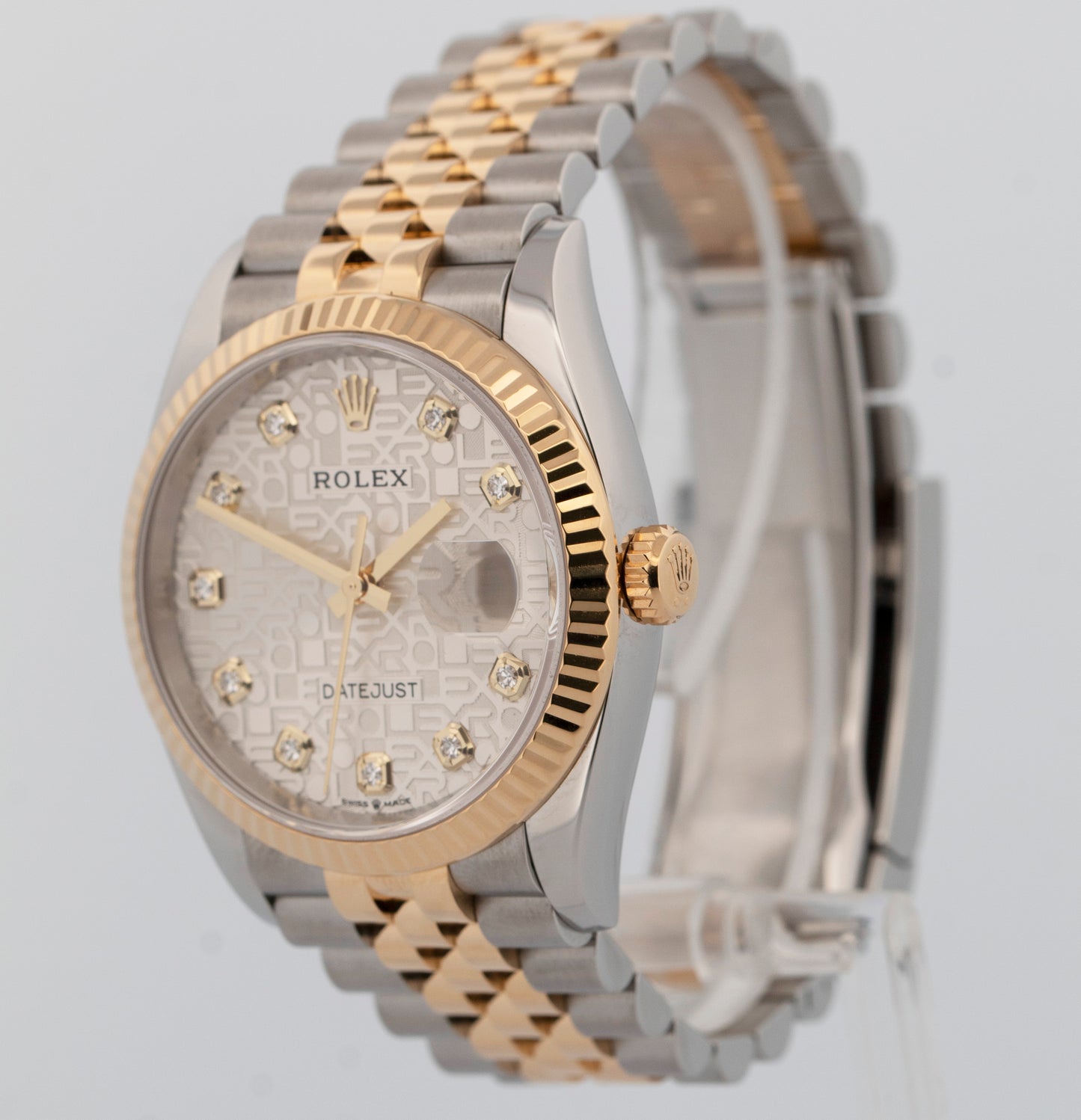 Rolex DateJust SILVER DIAMOND JUBILEE Two-Tone Gold 36mm 126233 Watch BOX