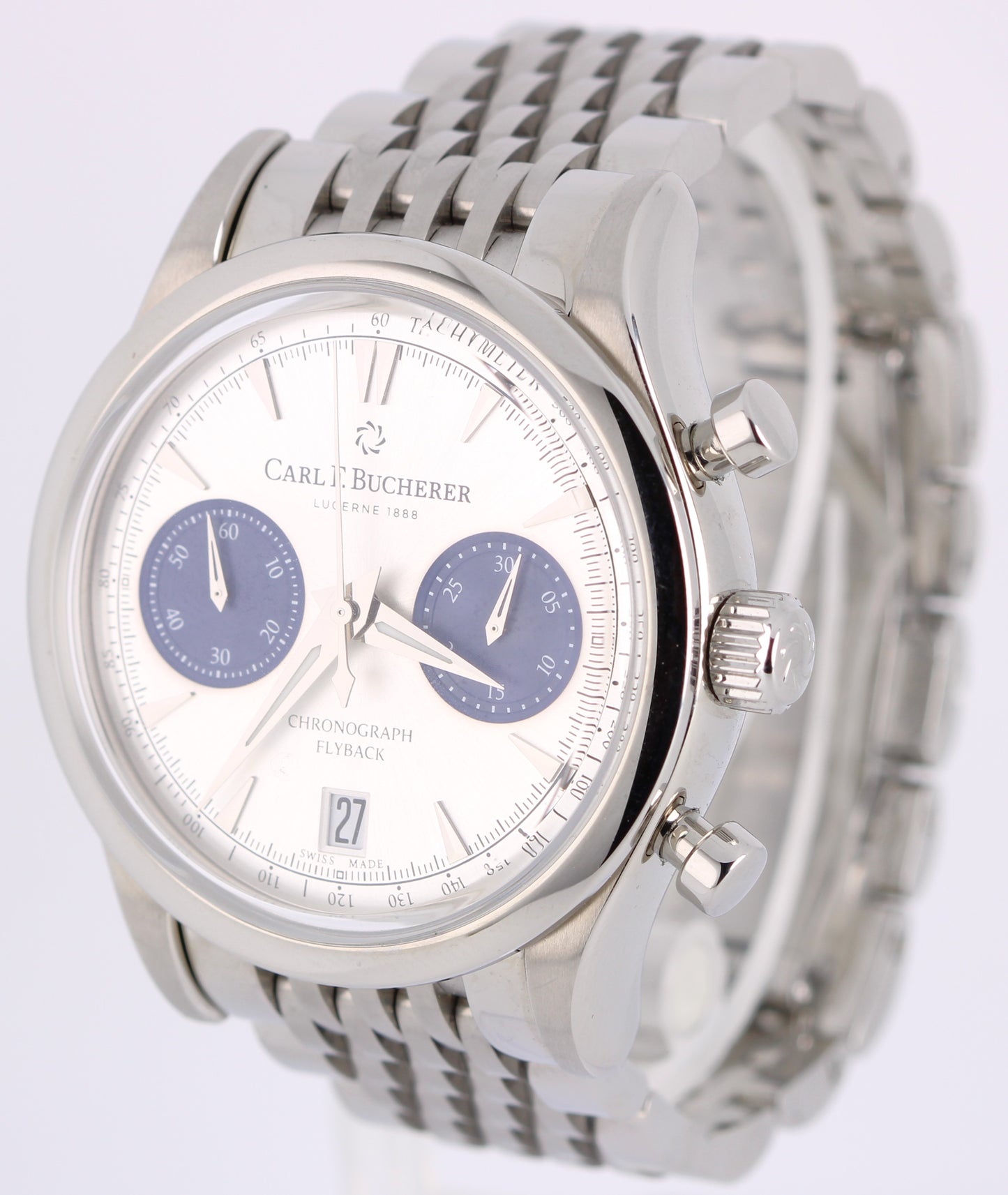 Carl F. Bucherer Manero Flyback PAPERS Steel Silver 40mm 10927.08 Watch BOX