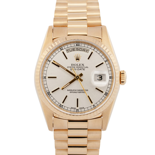 Rolex Day-Date President 18238 Silver Double Quick 36mm 18K Yellow Gold Watch