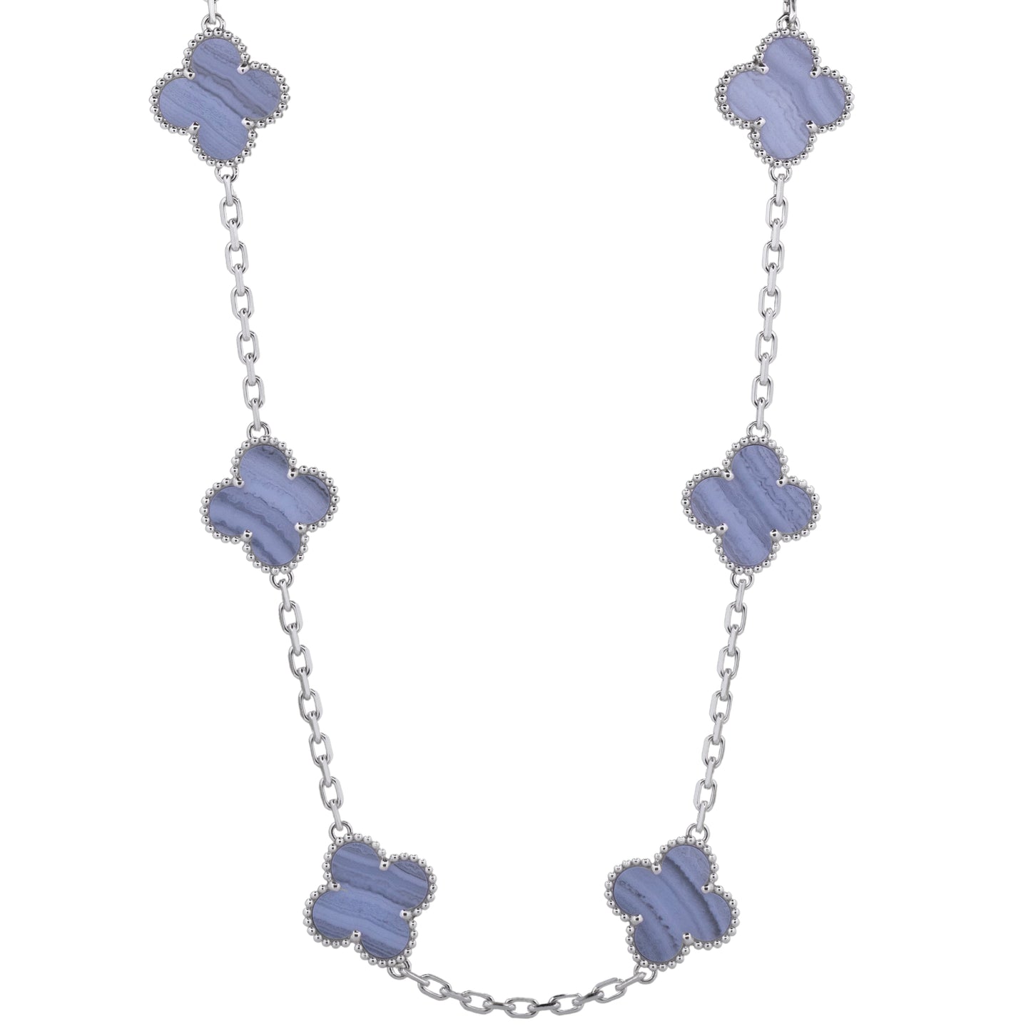 2021 PAPERS Van Cleef & Arpels Vintage Alhambra 10 Motif Chalcedony Necklace BOX
