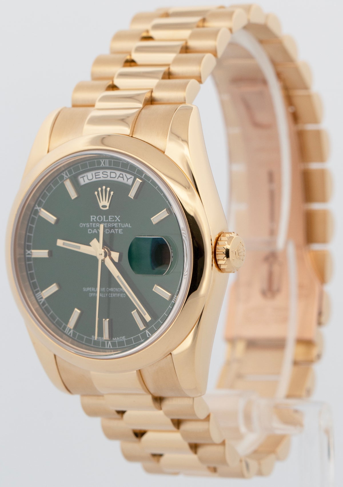2026 RSC Rolex Day-Date President 118208 Green 18K Yellow Gold Smooth 36mm Watch