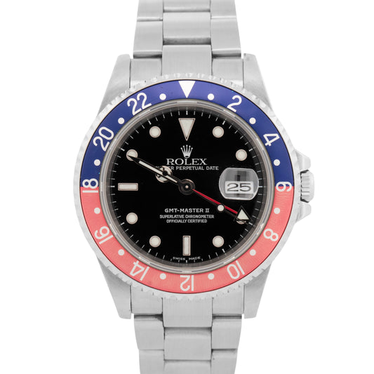 PAPERS Rolex GMT-Master II PEPSI Blue Stainless Steel Date 16710 Watch BOX