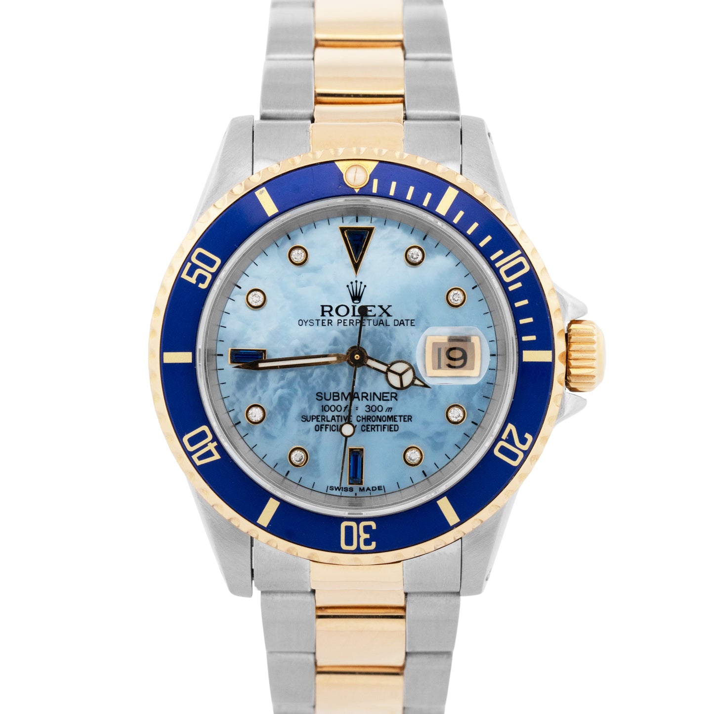 Rolex Submariner Date 40mm BLUE MOP DIAMOND Two-Tone 18K Gold Steel 16613 Watch