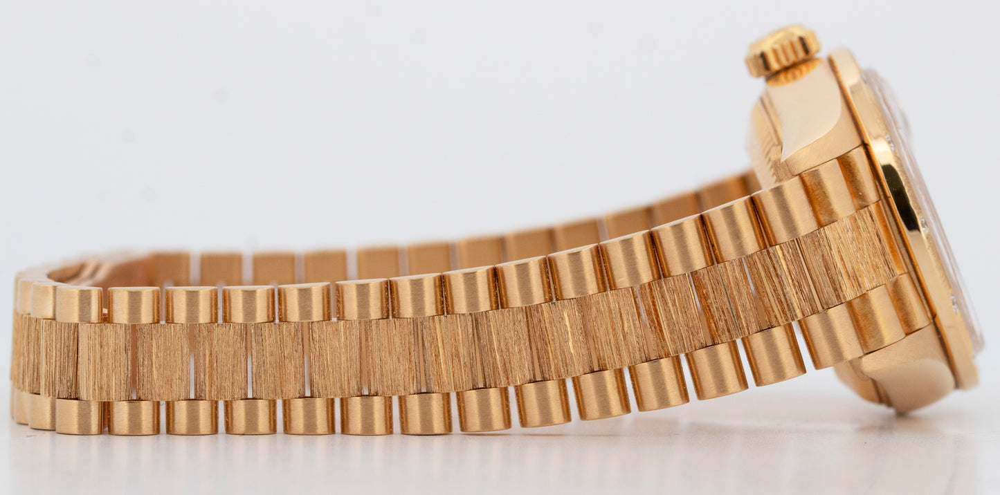 PAPERS Rolex DateJust President 26mm FACTORY DIAMOND BARK 18K Gold 69288 BOX