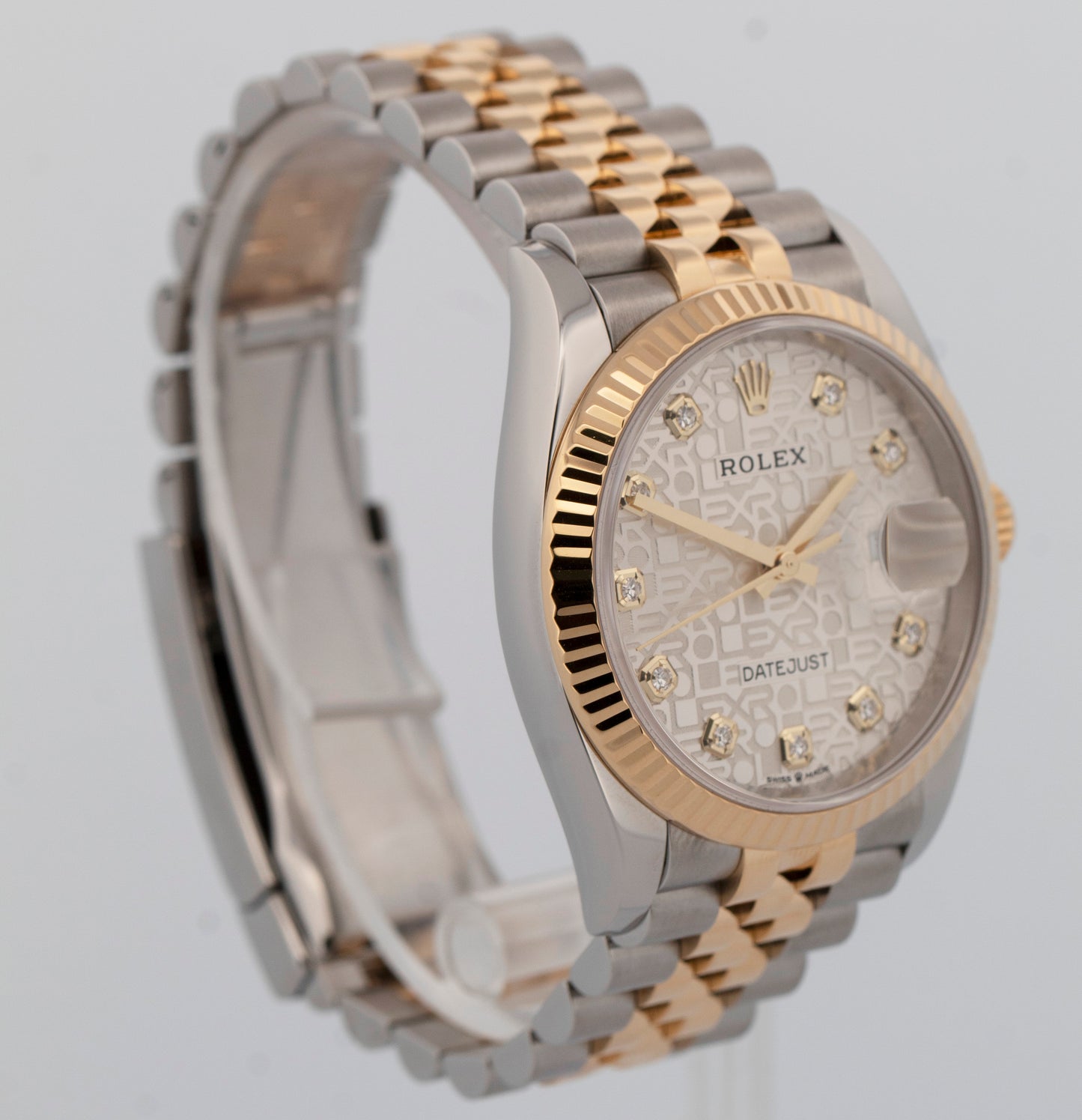 Rolex DateJust SILVER DIAMOND JUBILEE Two-Tone Gold 36mm 126233 Watch BOX
