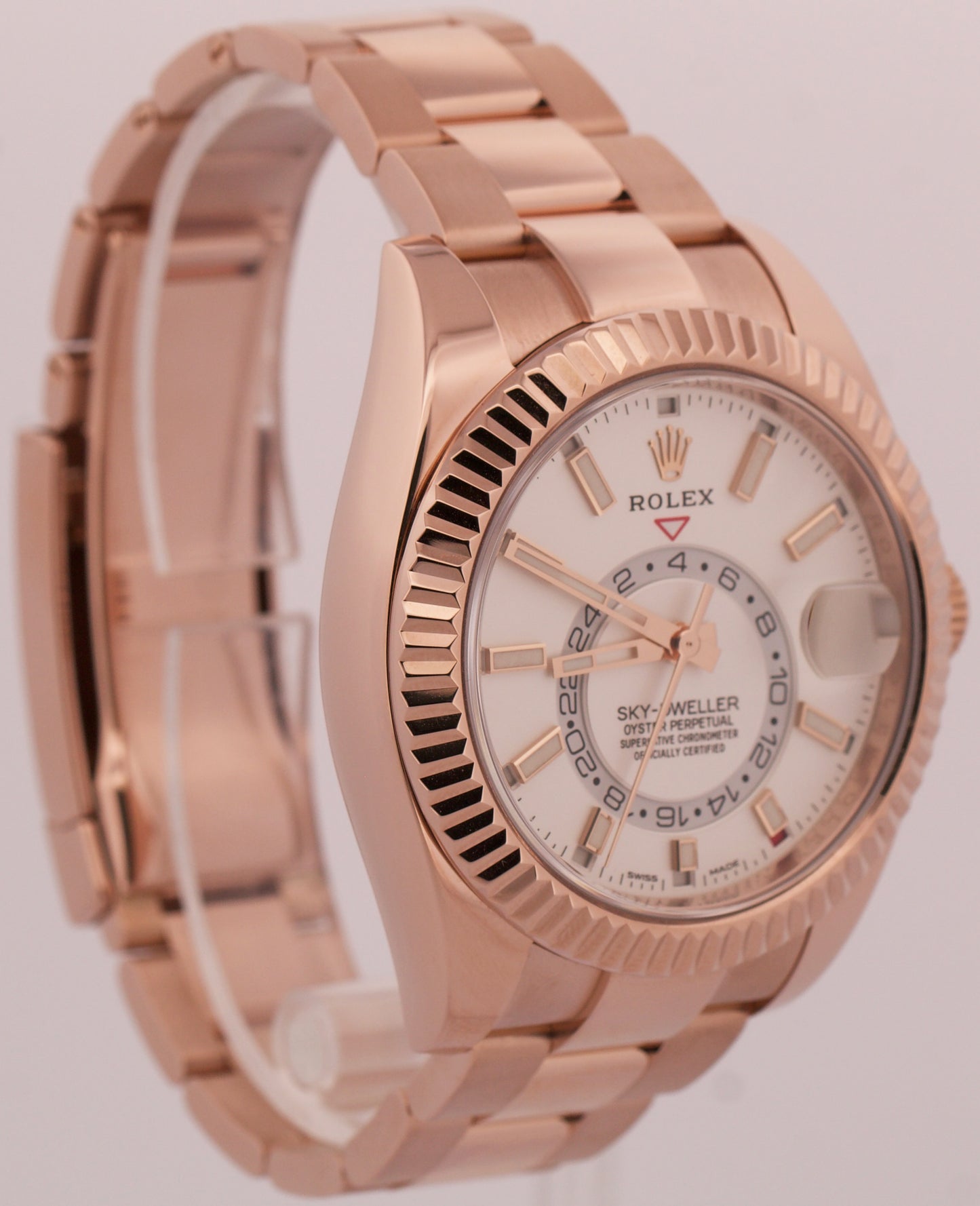 2021 PAPERS Rolex Sky-Dweller WHITE 18K Rose Gold OYSTER Fluted 42mm 326935 BOX