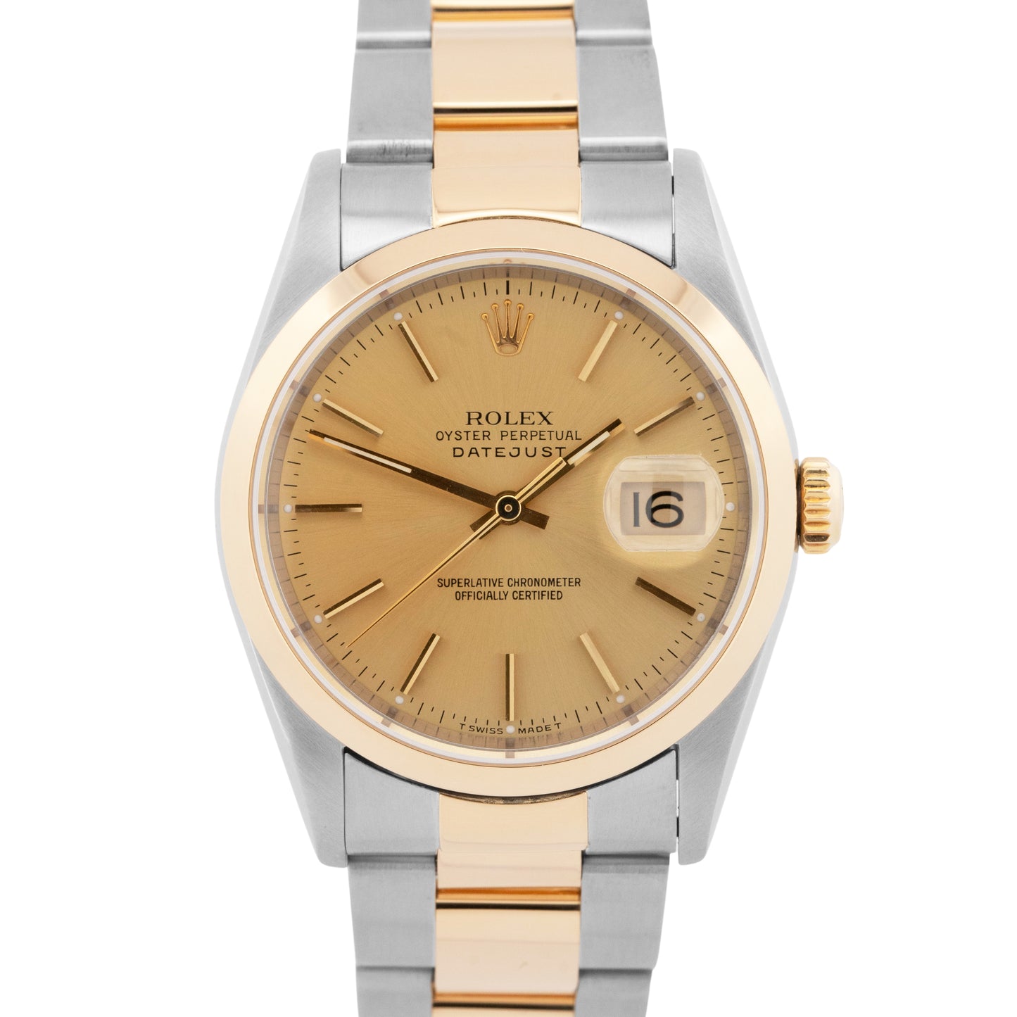 PAPERS Rolex DateJust 36mm Champagne Two-Tone 18K Gold Oyster 16203 Watch BOX