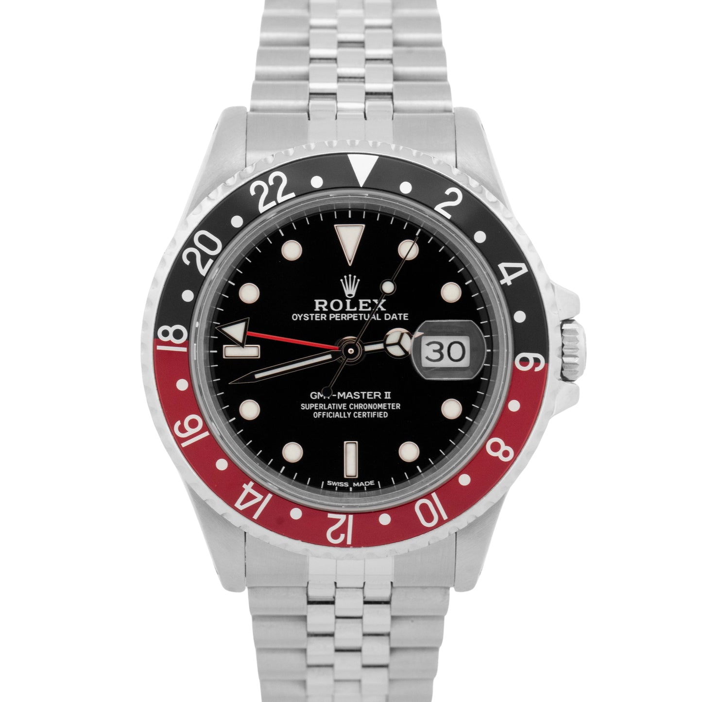 Rolex GMT-Master II 40mm Coke Red Black Stainless Steel Jubilee Date 16710 Watch