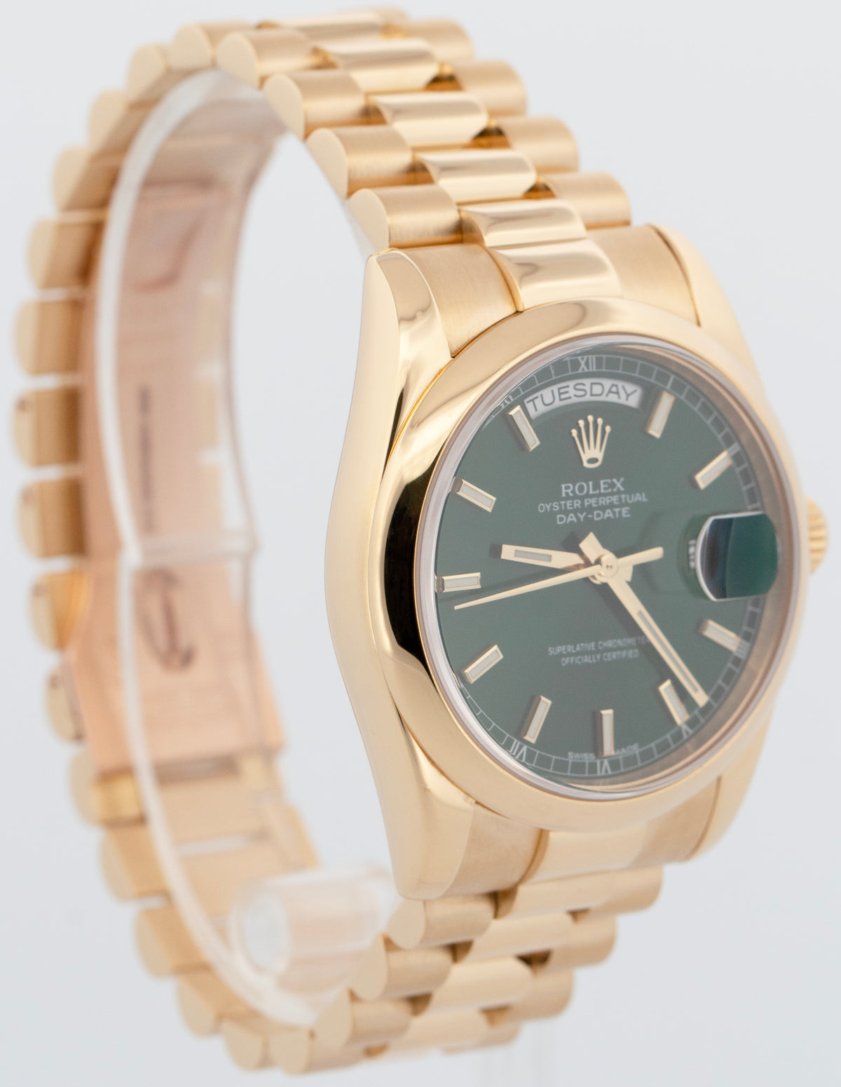 2026 RSC Rolex Day-Date President 118208 Green 18K Yellow Gold Smooth 36mm Watch