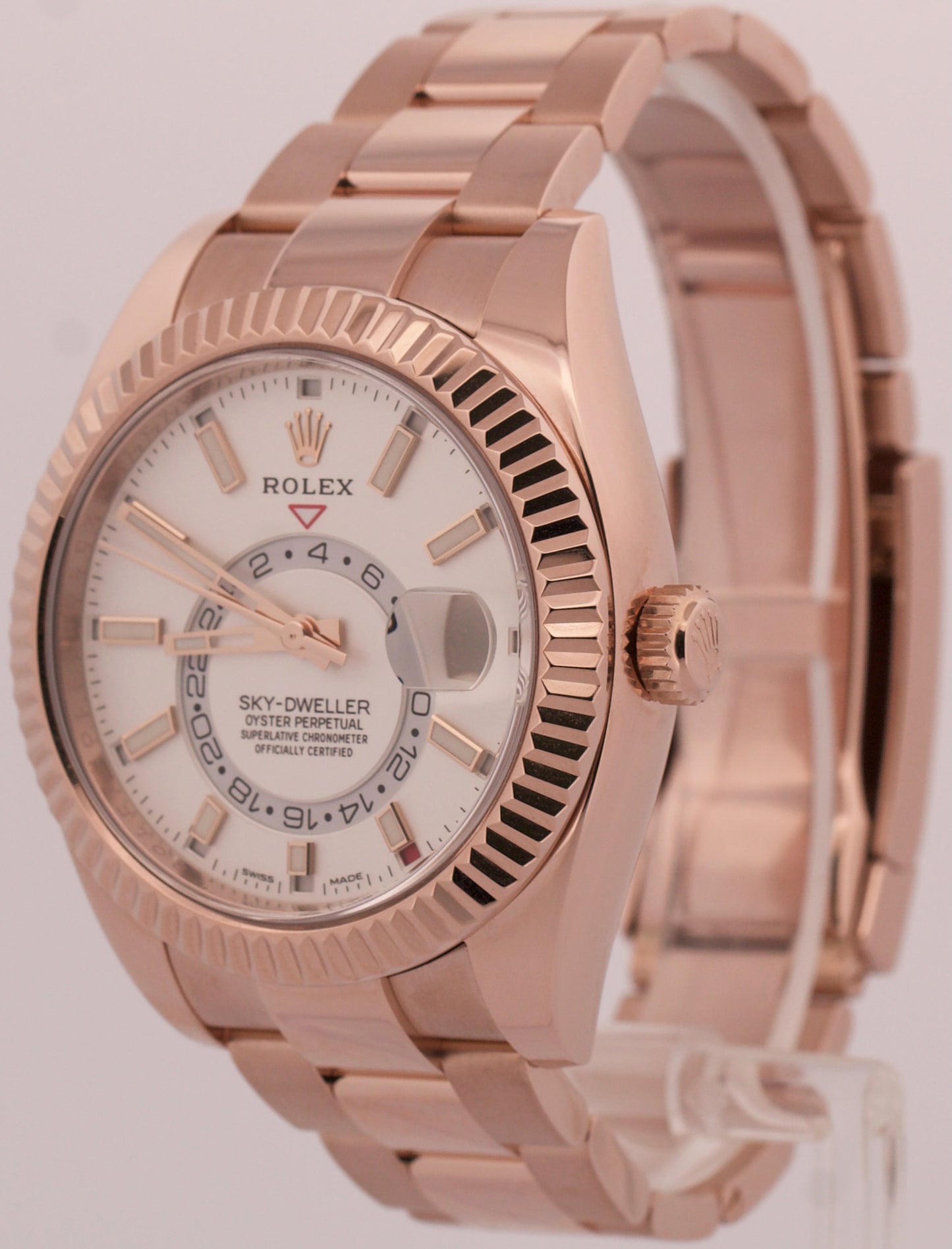 2021 PAPERS Rolex Sky-Dweller WHITE 18K Rose Gold OYSTER Fluted 42mm 326935 BOX