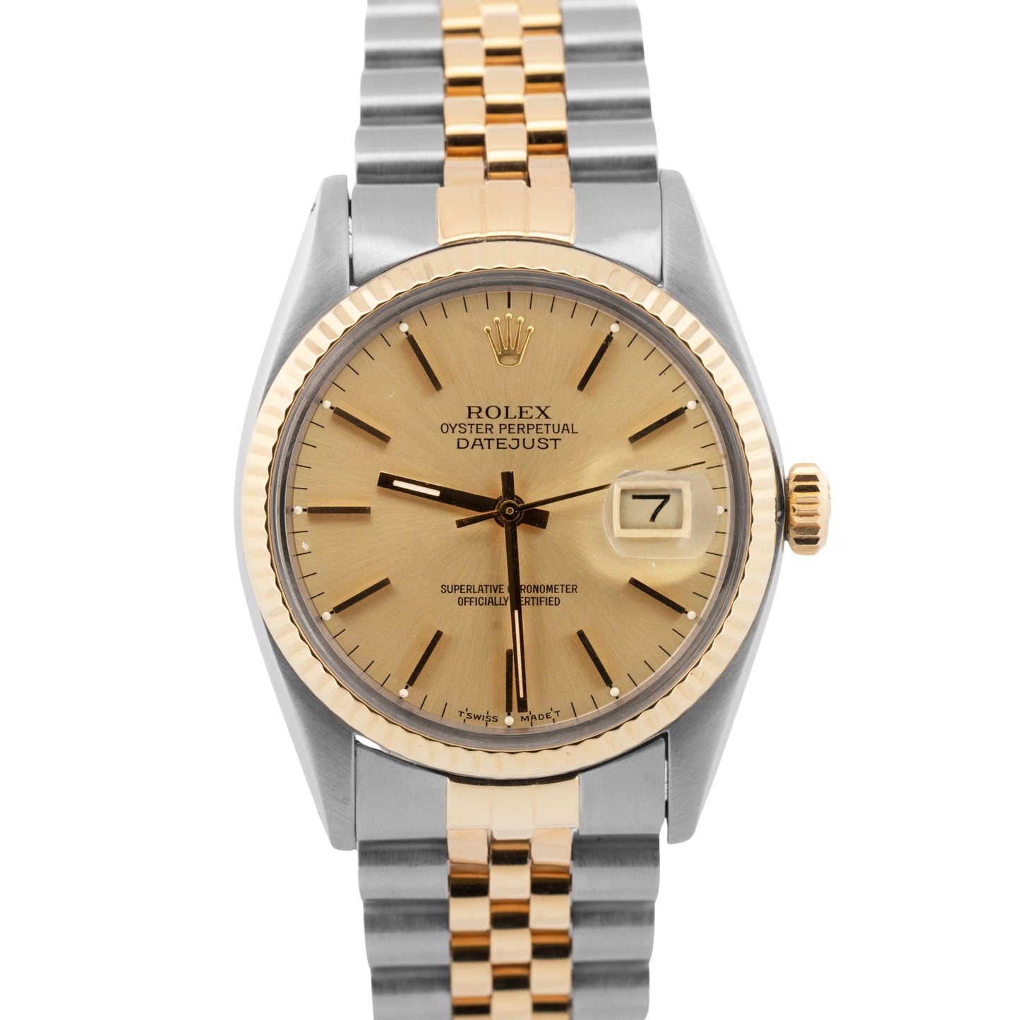 Rolex DateJust CHAMPAGNE Two-Tone Yellow Gold Steel Jubilee 36mm 16013 Watch