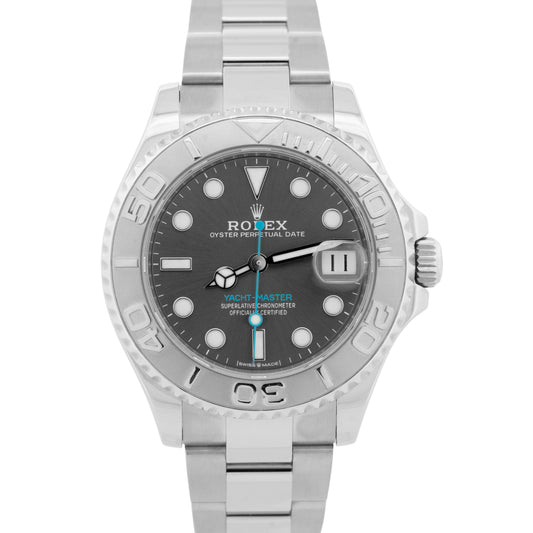 Rolex Yacht-Master Midsize Stainless Steel RHODIUM Blue Oyster 37mm Watch 268622