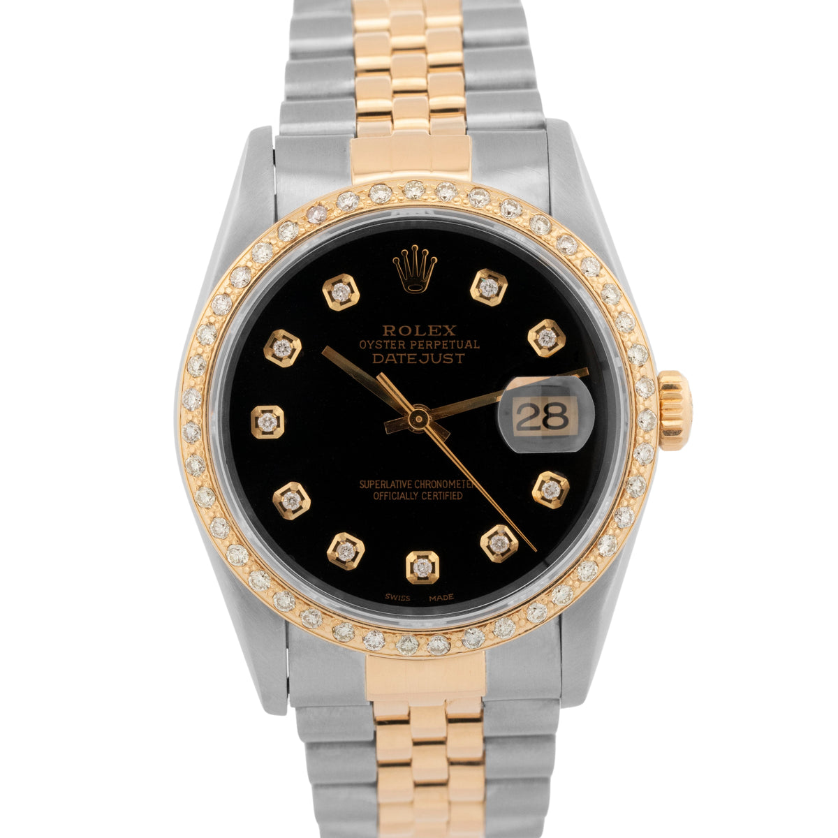 Rolex DateJust 16233 Diamond Black Two-Tone Gold Steel Jubilee 36mm Watch