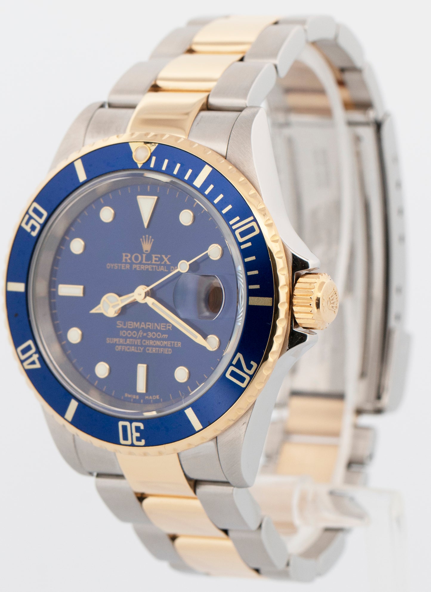 Rolex Submariner Date 16613 LB Blue No-Holes Yellow Gold Two-Tone 40mm Watch