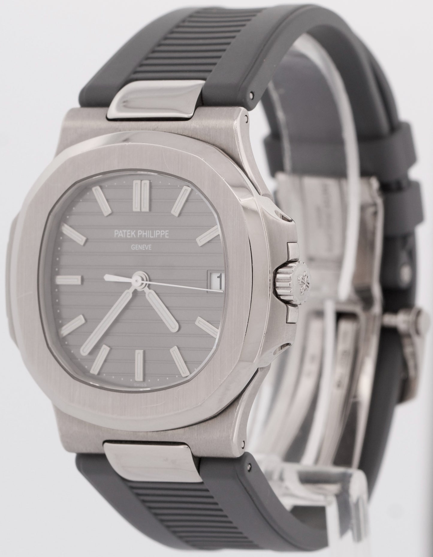 Patek Philippe Nautilus GRAY Rubber 18K White Gold Leather 40mm 5711G-001 BOX