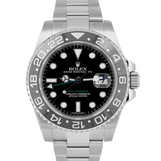 MINT Rolex GMT-Master II Black Green Stainless Steel 40mm Date Watch 116710 LN