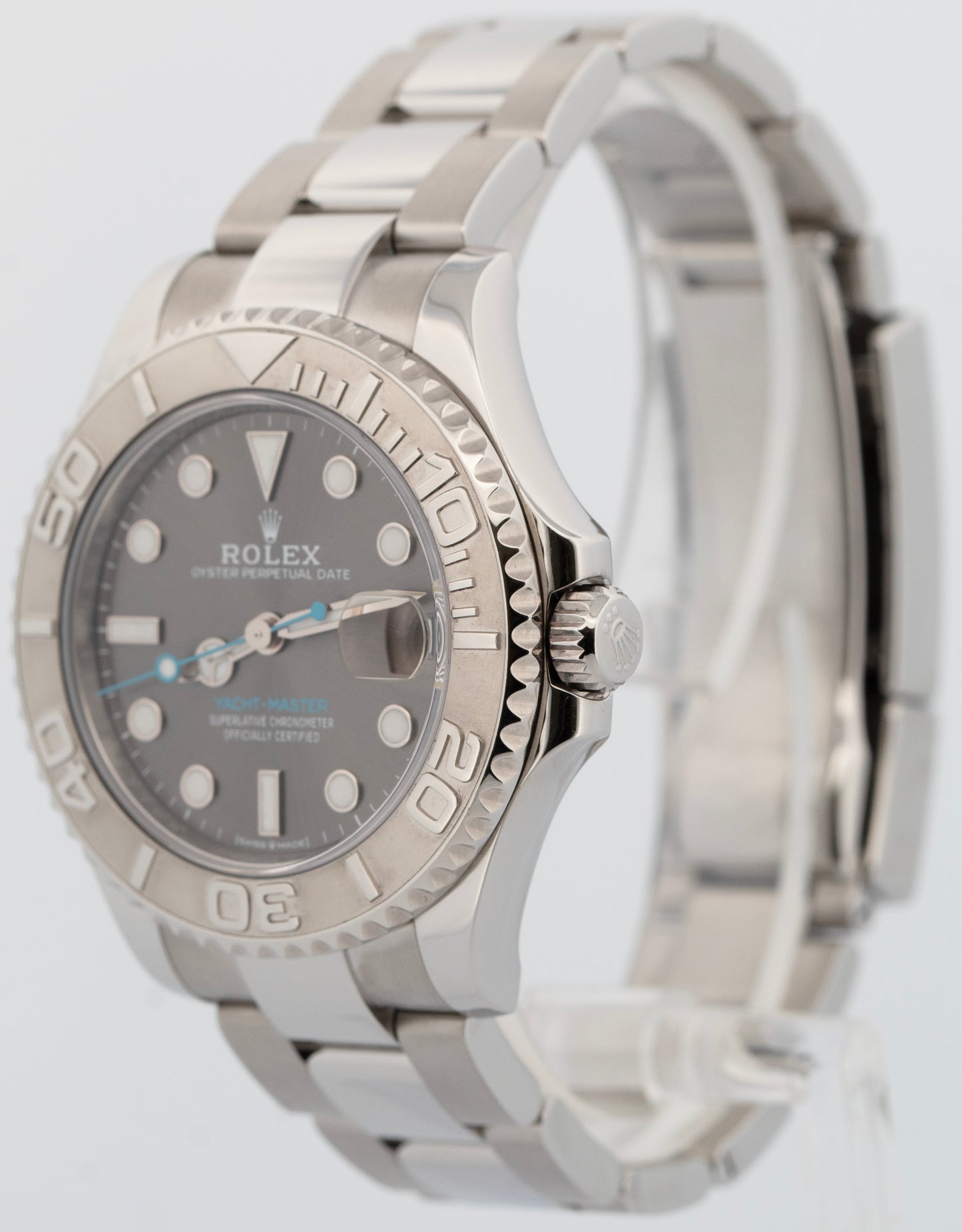 Rolex Yacht-Master Midsize Stainless Steel RHODIUM Blue Oyster 37mm Watch 268622
