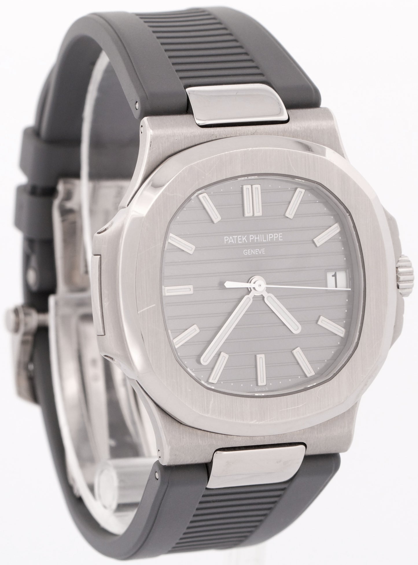 Patek Philippe Nautilus GRAY Rubber 18K White Gold Leather 40mm 5711G-001 BOX