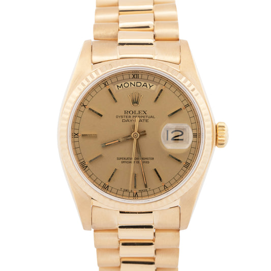 Rolex Day-Date President Champagne 36mm 18K Yellow Gold Fluted Watch 18038