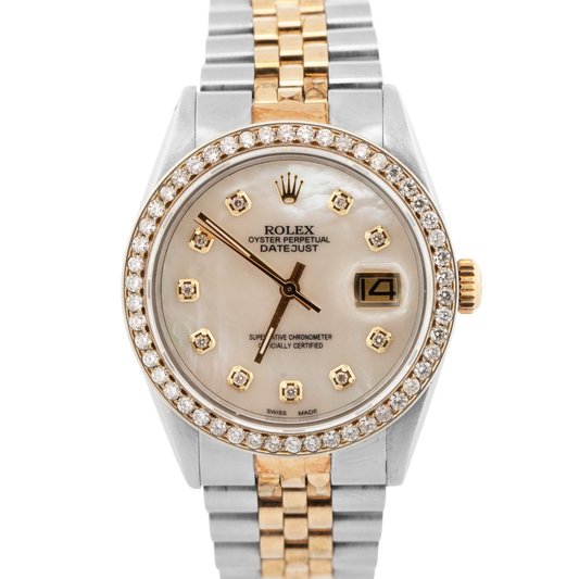 Rolex DateJust 36mm MOP DIAMOND 18K Gold Two-Tone Stainless Steel Watch 16013
