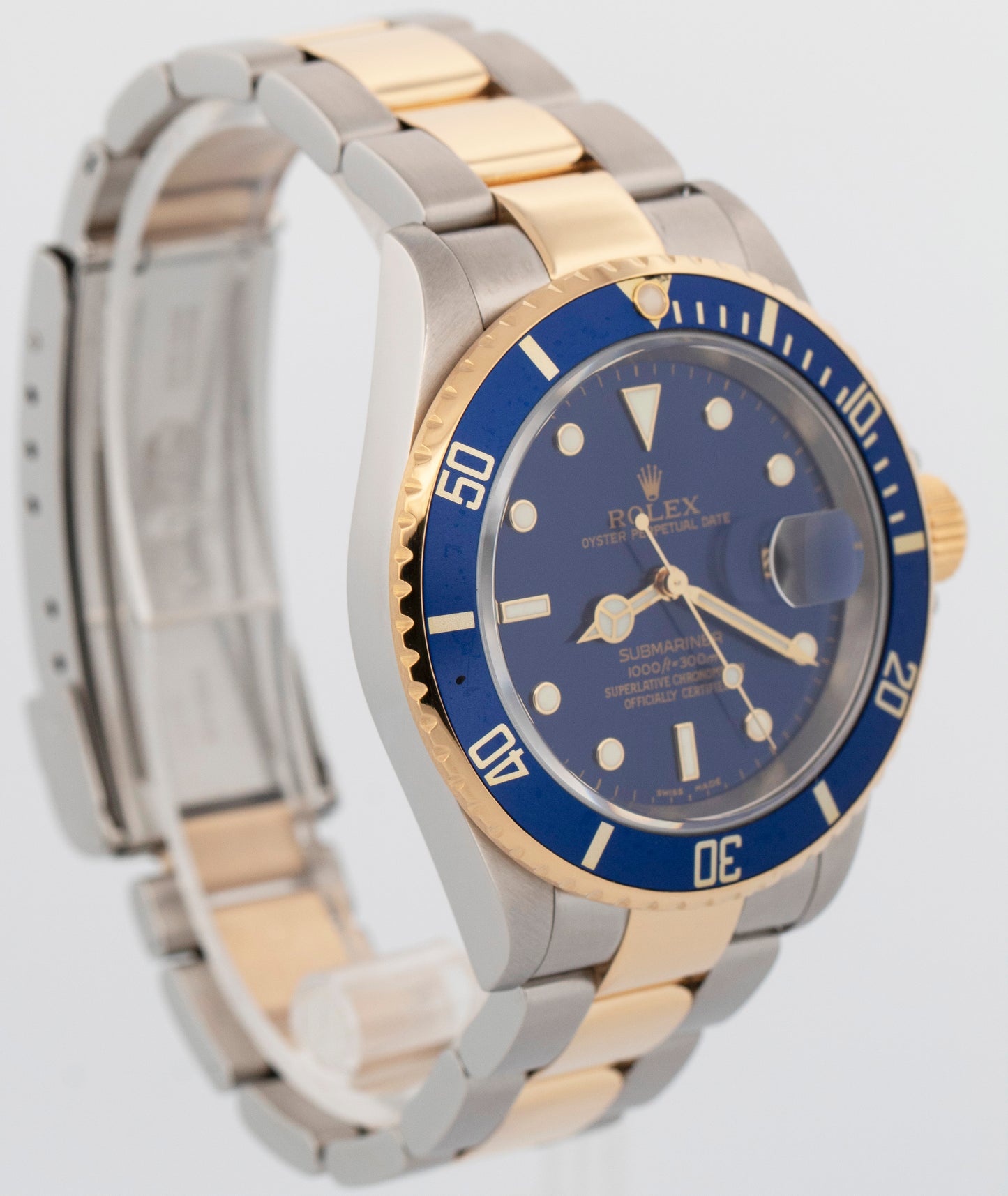 Rolex Submariner Date 16613 LB Blue No-Holes Yellow Gold Two-Tone 40mm Watch
