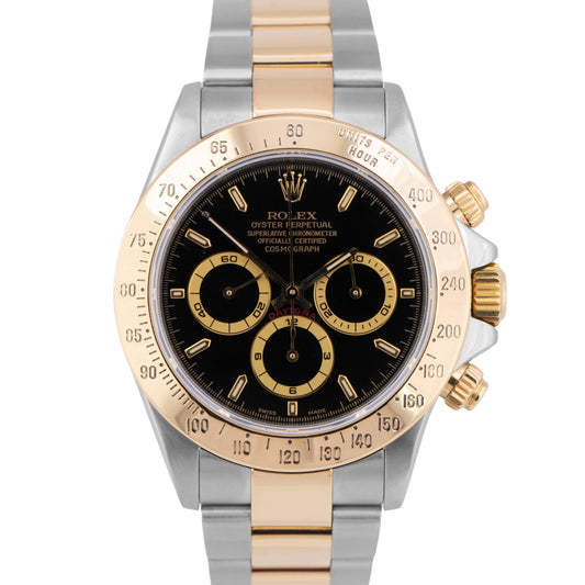 Rolex Daytona Cosmograph 40mm BLACK Two-Tone SEL 18K Gold Stainless Watch 16523