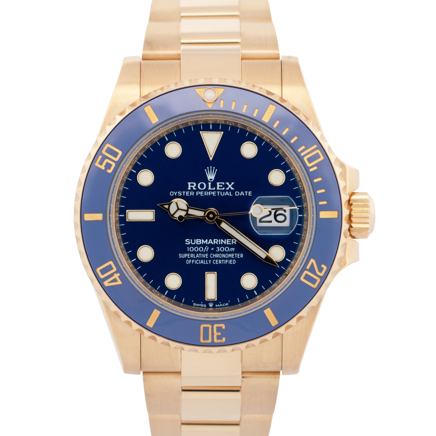 2022 PAPERS Rolex Submariner Date 41mm 18K Yellow Gold Blue Watch 126618 LB BOX