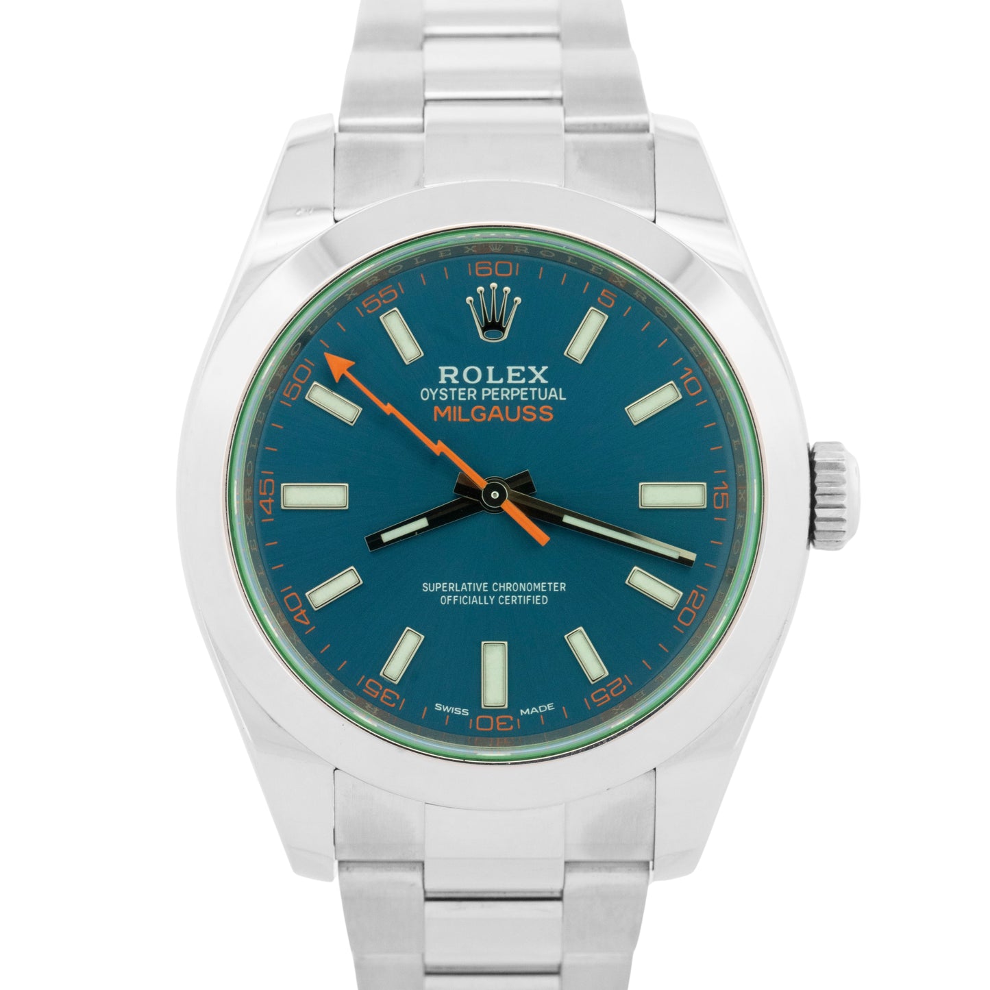 PAPERS Rolex Milgauss Z-Blue Green 40mm Stainless Steel Watch 116400 GV BOX