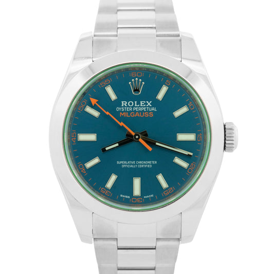 PAPERS Rolex Milgauss Z-Blue Green 40mm Stainless Steel Watch 116400 GV BOX