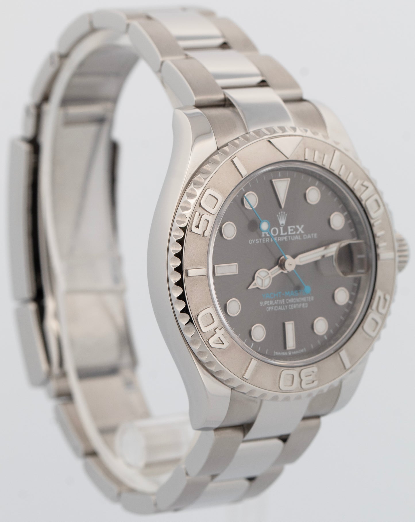 Rolex Yacht-Master Midsize Stainless Steel RHODIUM Blue Oyster 37mm Watch 268622