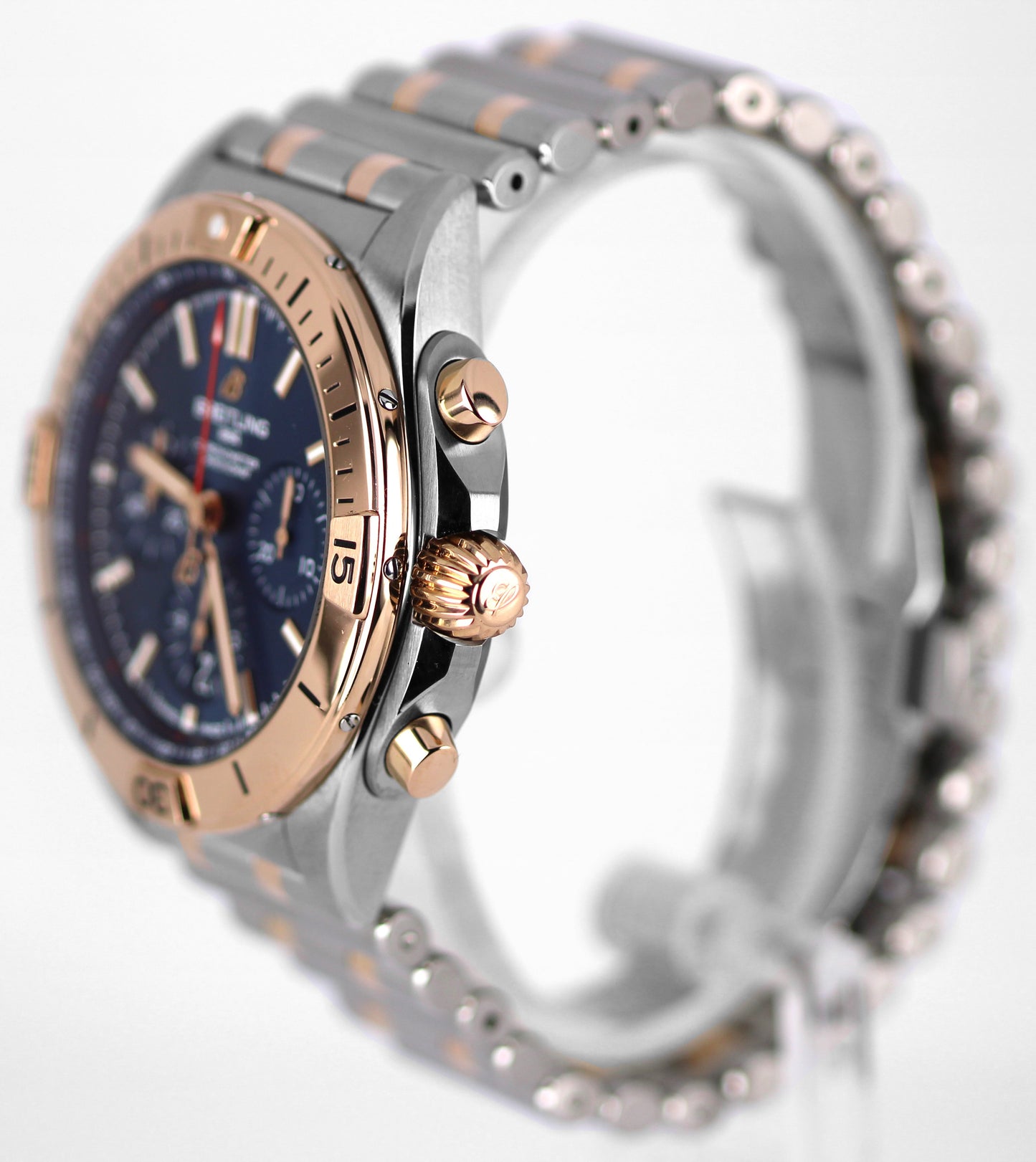 Breitling Chronomat B01 42 TWO-TONE 18k Rose Gold Steel Blue 42mm UB0134 Watch