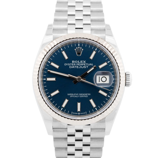 NEW JUNE 2025 Rolex DateJust BLUE 36mm Fluted 18K Gold JUBILEE Steel 126234 BOX