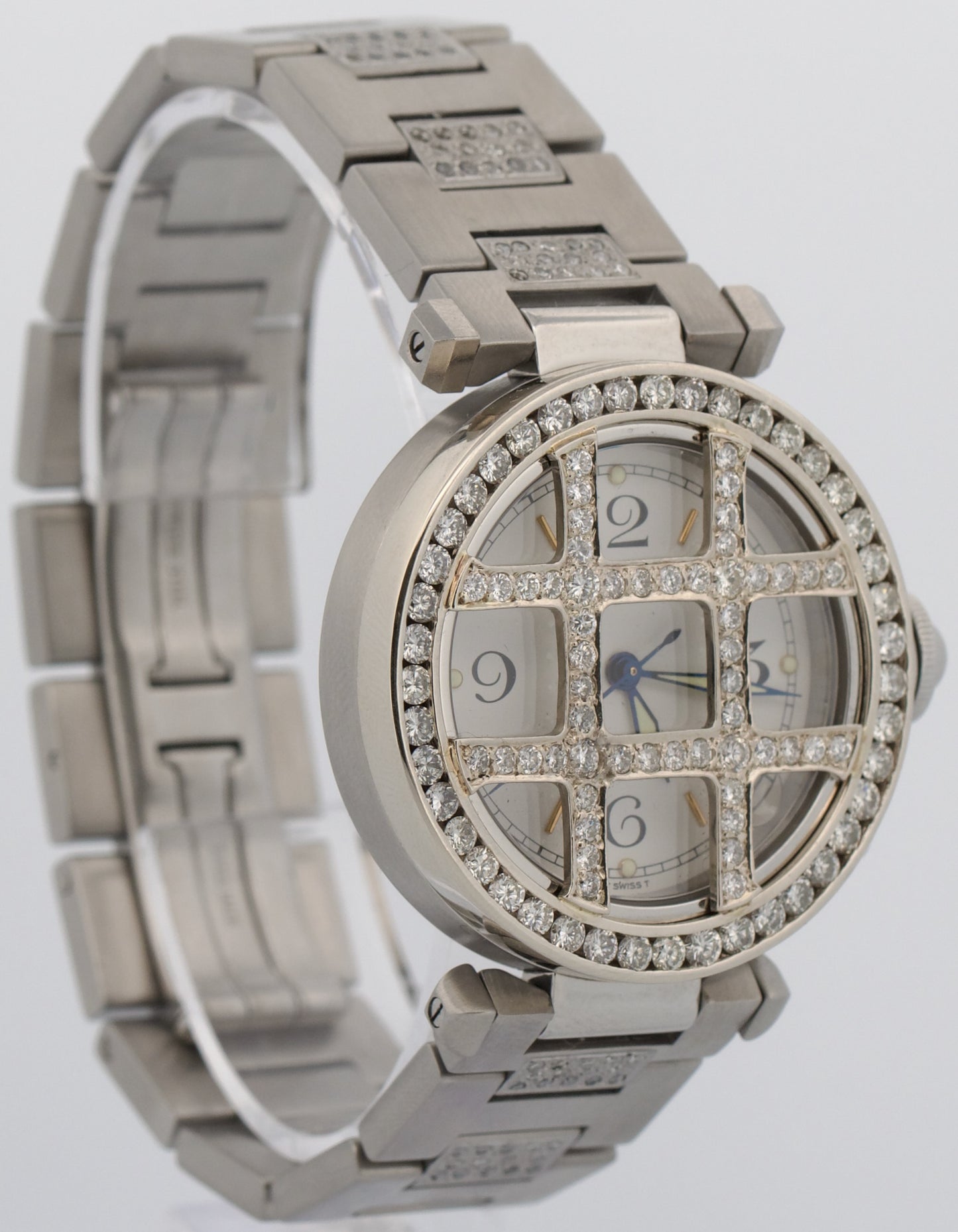 Cartier Pasha WHITE DIAMOND Stainless Steel Arabic Date 35mm 2324 W31015M7 Watch