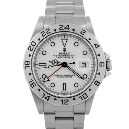 1999 PAPERS Rolex Explorer II WHITE Stainless Steel 40mm 16570 GMT Watch BOX