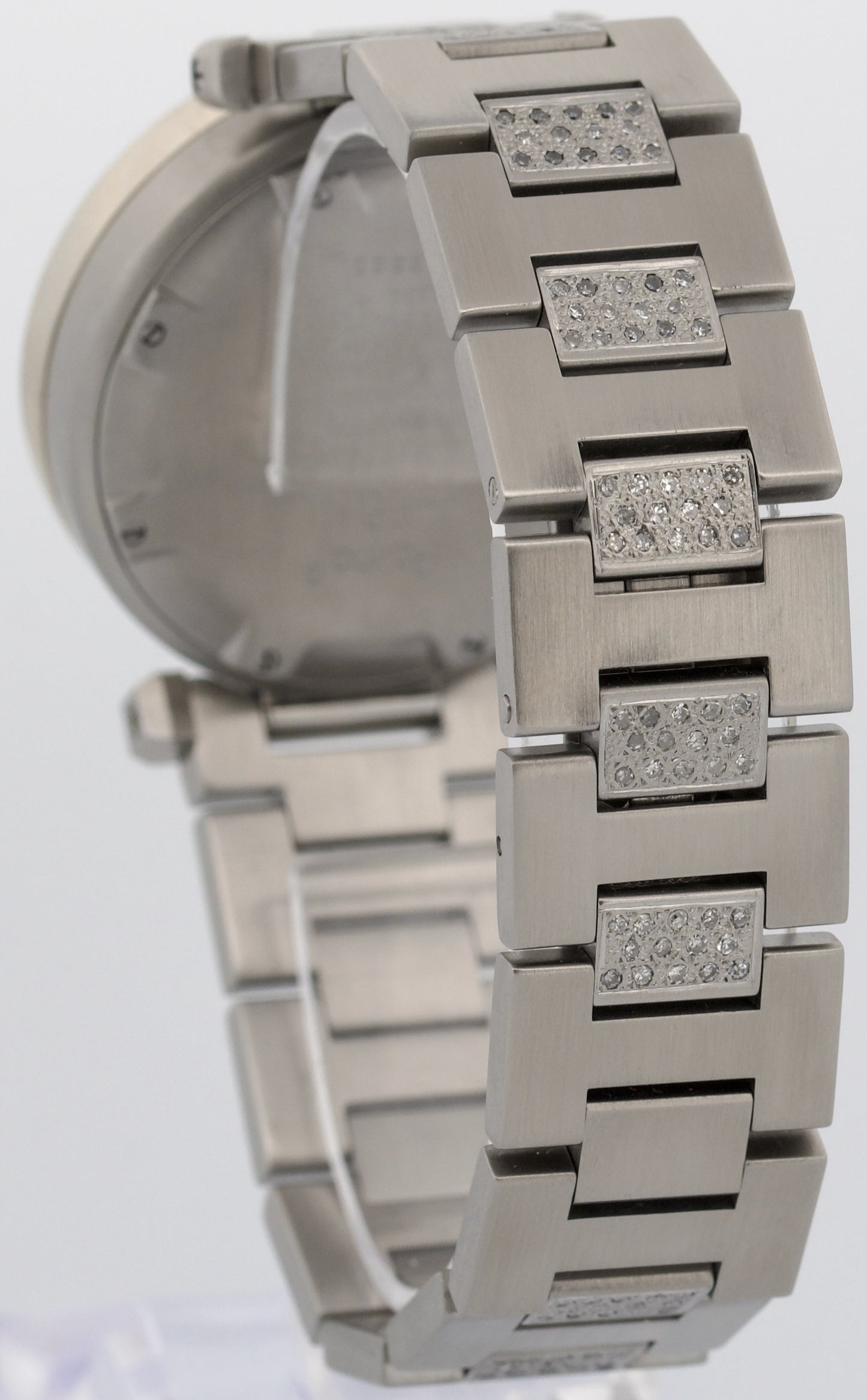 Cartier Pasha WHITE DIAMOND Stainless Steel Arabic Date 35mm 2324 W31015M7 Watch