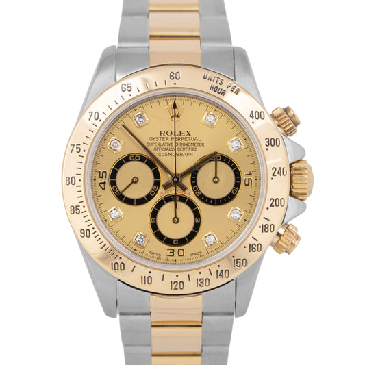 Rolex Daytona Cosmograph 40mm Champagne Diamond Two-Tone Gold Steel Watch 16523