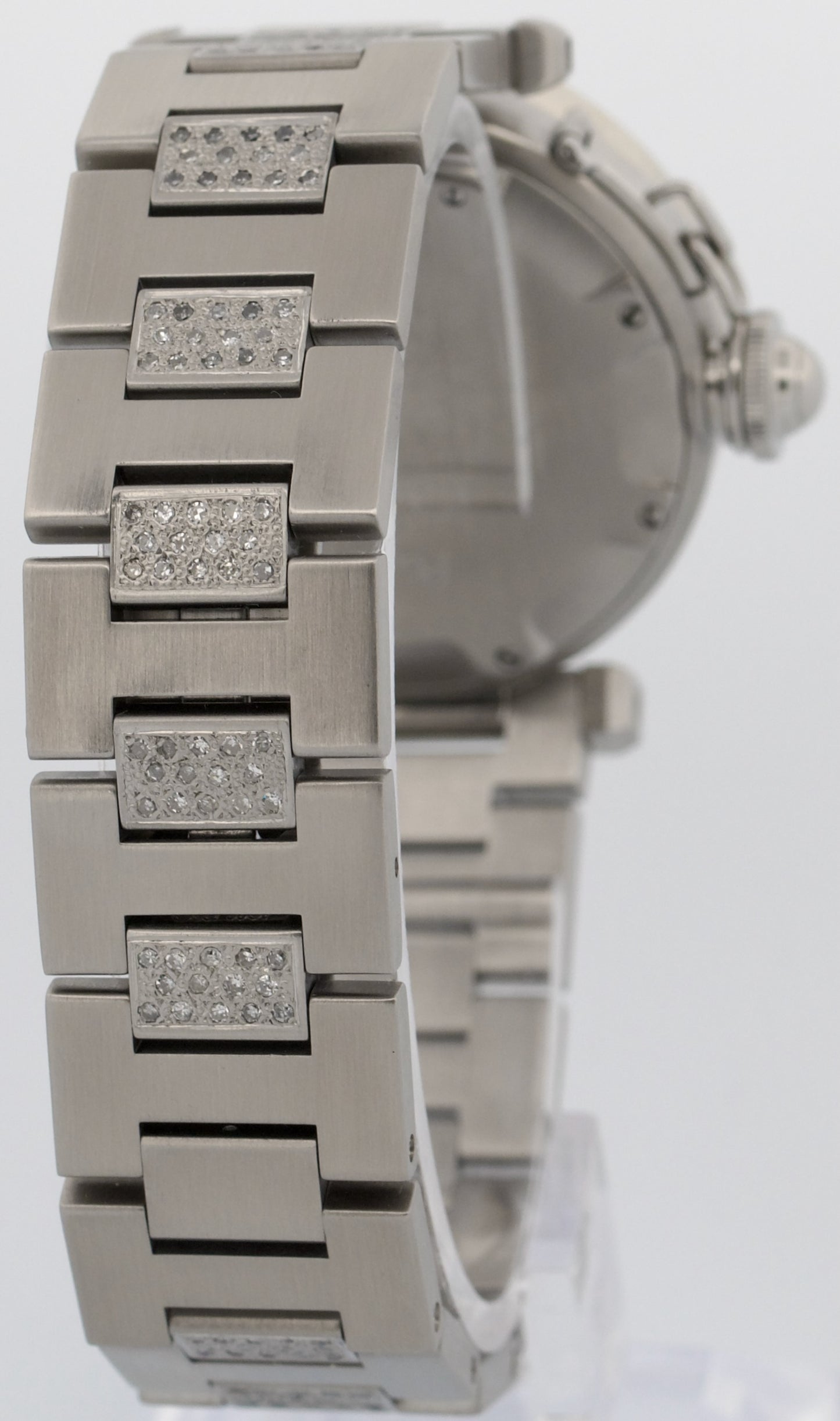 Cartier Pasha WHITE DIAMOND Stainless Steel Arabic Date 35mm 2324 W31015M7 Watch