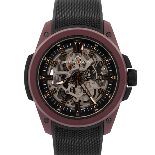 2025 PAPERS Norqain Independence Wild One Skeleton 42mm Burgundy Red NNQ3000 BOX