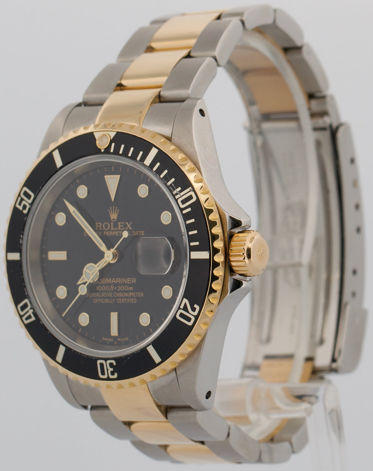 2000 Rolex Submariner Date 16613 Black 18K Yellow Gold Two-Tone Steel 40mm Watch
